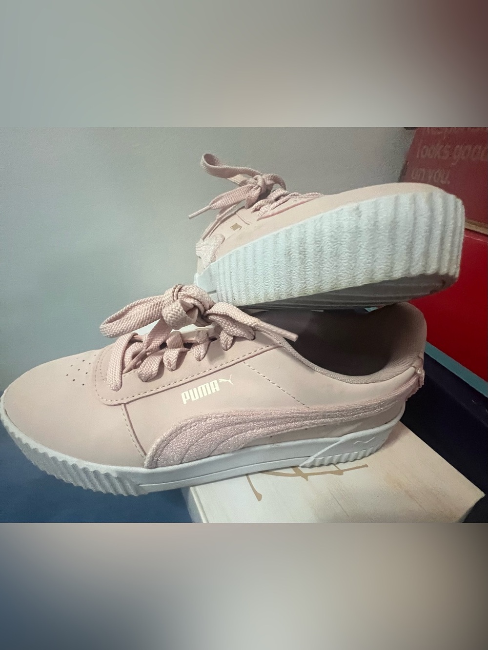 PUMA Women's Light Pink Platform Lace-Up Sneakers
